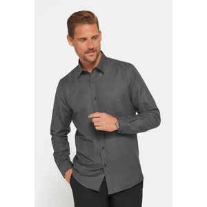 Modern Slim Fit Uzun Kollu Pamuklu Kolay Ütü Armürlü Erkek Gri Gömlek