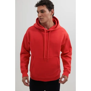 Unisex Oversize Geniş Kesim Pamuklu Yumuşak Dokulu Içi Polarlı Basic Nar Renk Kapüşonlu Sweatshirt