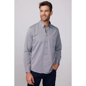Erkek Regular Fit Klasik Kesim Pamuklu Oxford Doku Tek Cepli Gri Düğmeli Yaka Gömlek