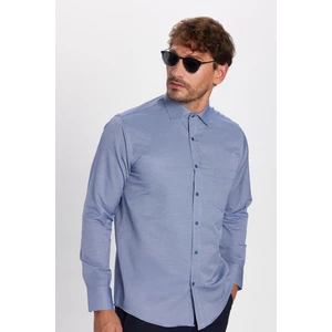 Erkek Regular Fit Klasik Kesim Tek Cepli Kravatlık Armürlü Gömlek