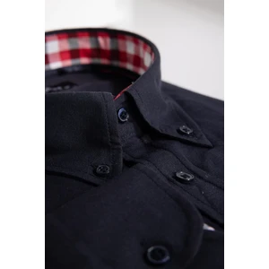 Erkek Big Size Büyük Beden Uzun Kollu Pamuklu Oxford Doku Tek Cepli Lacivert Düğmeli Yaka Gömlek