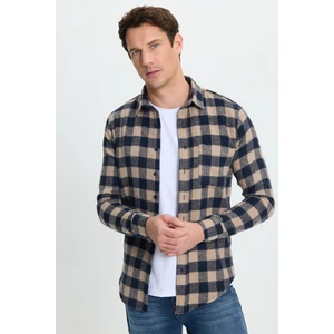 Erkek Slim Fit Dar Kesim Uzun Kollu Cepli Kareli Dama Desenli Kışlık Oduncu Gömlek