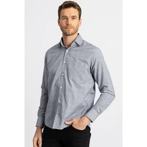 Erkek Regular Fit Klasik Kesim Pamuklu Kolay Ütü Çizgili Gri Gömlek