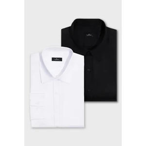 2'li Paket Siyah-Beyaz Slim Fit Kolay Ütü Teri Emen Nefes Alan Doku Dört Mevsim Erkek Gömlek