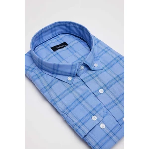 Büyük Beden Düğmeli Yaka Kareli Pamuklu Erkek Gömlek