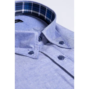 Erkek Big Size Büyük Beden Uzun Kollu Pamuklu Oxford Doku Tek Cepli Sax Mavi Düğmeli Yaka Gömlek