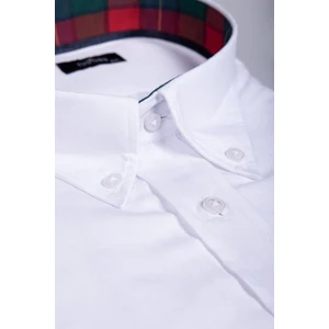 Erkek Büyük Beden Rahat Kesim Pamuklu Kolay Ütülenebilir Düğmeli Yaka Düz Beyaz Spor Gömlek