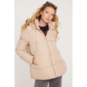 Kadın Relax Fit Rahat Kesim Su Geçirmez Kapüşonlu Camel Mont
