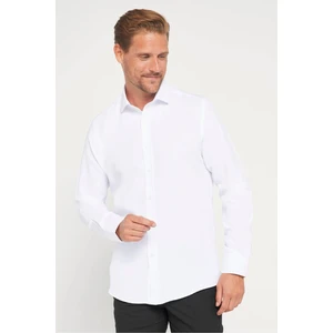Modern Slim Fit Uzun Kollu Pamuklu Kolay Ütü Armürlü Erkek Beyaz Gömlek