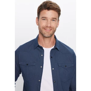 Erkek Slim Fit Dar Kesim Çift Cepli Denim Kot Lacivert Gömlek