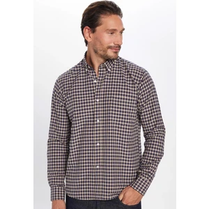 Erkek Regular Fit Klasik Kesim Düğmeli Yaka Küçük Kareli Pamuklu Gömlek