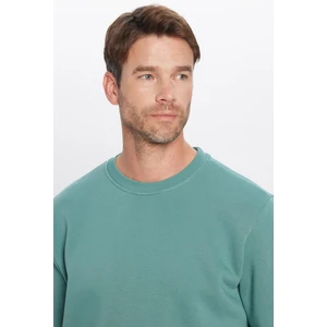 Unisex Relax Fit Rahat Kesim Pamuklu Yumuşak Dokulu Polarlı Basic Petrol Bisiklet Yaka Sweatshirt