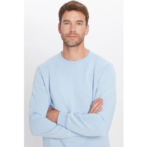 Unisex Relax Fit Rahat Kesim Pamuklu Yumuşak Dokulu İçi Polarlı Basic Mavi Bisiklet Yaka Sweatshirt