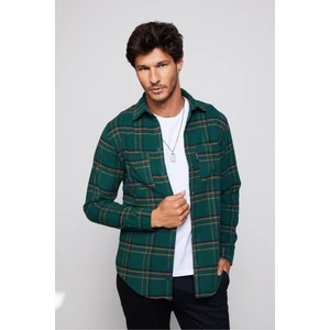 Erkek Slim Fit Dar Kesim Uzun Kollu Kareli Çift Cepli Kışlık Oduncu Gömlek