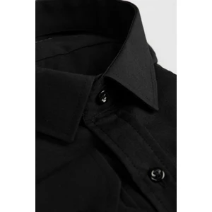 Büyük Beden Uzun Kollu Kolay Ütü Düz Erkek Siyah Gömlek