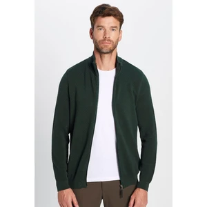 Erkek Standart Fit Normal Kesim Desenli Yarım Balıkçı Yaka Fermuarlı Yeşil Hırka