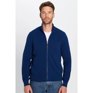 Erkek Standart Fit Normal Kesim Desenli Yarım Balıkçı Yaka Fermuarlı Mavi Hırka