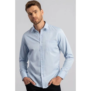 Erkek Regular Fit Klasik Kesim Pamuklu Kolay Ütü Çizgili Mavi Gömlek