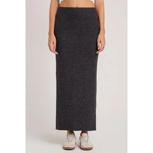 Kadın Slim Fit Dar Kesim Yırtmaçlı Antrasit Etek