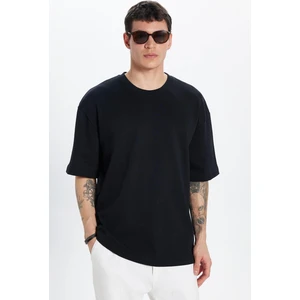 Unisex Oversize Geniş Kesim %100 Pamuk Yumuşak Dokulu Basic Bisiklet Yaka Siyah Tişört