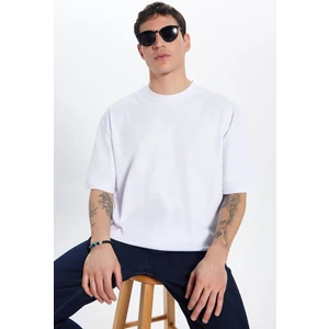 Unisex Oversize Geniş Kesim %100 Pamuk Yumuşak Dokulu Basic Bisiklet Yaka Beyaz Tişört