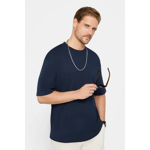 Unisex Oversize Geniş Kesim %100 Pamuk Yumuşak Dokulu Basic Bisiklet Yaka Lacivert Tişört