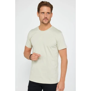 Unisex Slim Fit Dar Kesim %100 Pamuk Yumuşak Dokulu Taş Renk Bisiklet Yaka Tişört