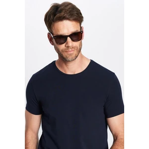 Erkek Slim Fit Dar Kesim Pamuklu Likralı Esnek Kumaş Basic Lacivert Bisiklet Yaka Tişört