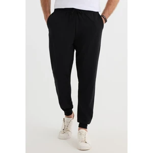 Erkek Regular Fit Klasik Kesim Beli Bağcıklı Jogger Cepli Lastikli Paça Siyah Eşofman Altı
