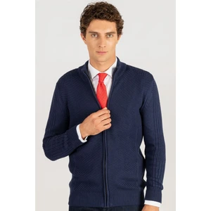 Erkek Standart Fit Normal Kesim Kendinden Desenli Lacivert Hırka