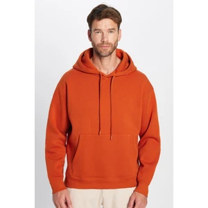 Unisex Oversize Geniş Kesim Pamuklu Yumuşak Dokulu Basic Kiremit Renk Kapüşonlu Sweatshirt