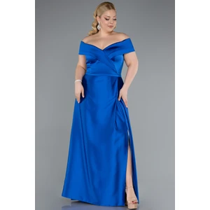 Kayık Yaka Uzun Saten Büyük Beden Abiye ABU2355