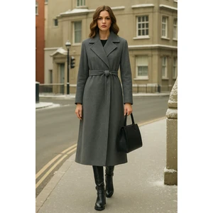 Kadın Kruvaze Premium Füme Kaşe Kaban