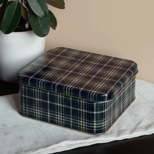 Home Ekose Desenli Metal Çikolata Kutusu - Lacivert