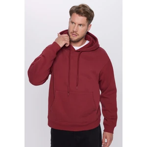 Unisex Oversize Geniş Kesim Pamuklu Yumuşak Dokulu Içi Polarlı Basic Bordo Kapüşonlu Sweatshirt