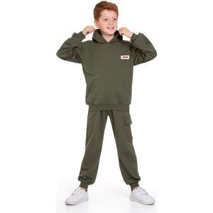 Kapüşonlu Kargo Cepli Haki Renk Erkek Çocuk Eşofman Takım