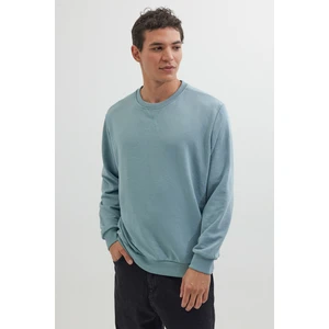 Unisex Relax Fit Rahat Kesim %100 Pamuk Basic Mavi Bisiklet Yaka Sweatshirt