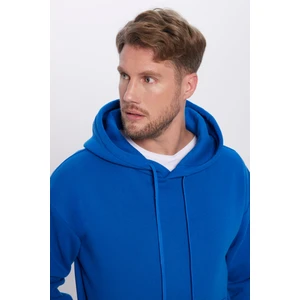 Unisex Oversize Geniş Kesim Pamuklu Yumuşak Dokulu Içi Polarlı Basıc Sax Mavi Kapüşonlu Sweatshirt