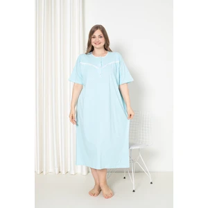 %100 Pamuklu Penye Kısa Kol Büyük Beden Anne Geceliği 051