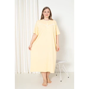 %100 Pamuklu Penye Kısa Kol Büyük Beden Anne Geceliği 051