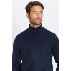 Erkek Slim Fit Dar Kesim Yumuşak Dokulu Tüylenmeyen Lacivert Tam Balıkçı Yaka Triko Kazak