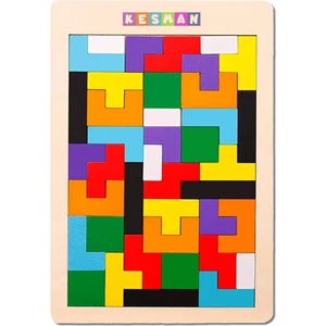 Kesman Kitap Montessori Ahşap Tetris & Blok Puzzle Zeka Oyuncağı Seti