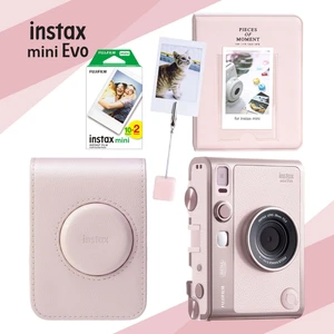 Instax Mini Evo Gentle Rose Hybrit Fotoğraf Makinesi, 20'li Film, Albüm, Kıskaç ve Deri Çanta Hediye Seti