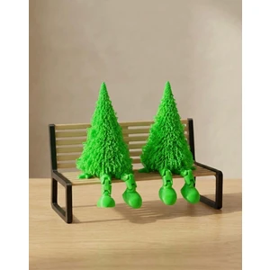 Bank Üzerinde Yılbaşı Çam Ağacı Biblo Seti / 3'lü Dekoratif Figür (Bank Dahil)