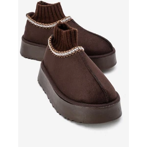 Kalın Tabanlı Mini Çoraplı Bot Kahve