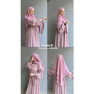 Yüsra Collection Papatya Nakışlı Liza Elbise ve Kısa Sufle 2 'li Takım