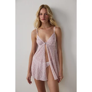 Pembe Printed Lace Front Opening Üst