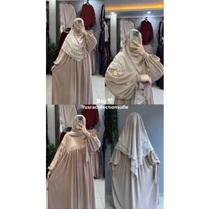 Yüsra Collection Papatya Nakışlı Liza Elbise ve Kısa Sufle 2 'li Takım