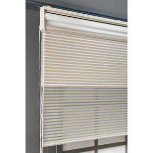 Bizden Perde Çift Mekanizmalı Kum Beji Jaluzi Görünümlü Tül ve Stor Güneşlik Perdeler