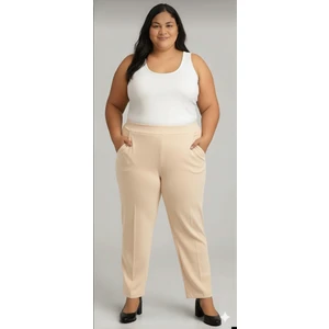 Akşen Giyim Büyük Beden Enine Boyuna  Likralı  Yüksek  Belli Iki Cepli Scuba Krep Pantolon